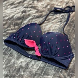 Navy Blue Aerie Bikini Top with Pink Polka Dots